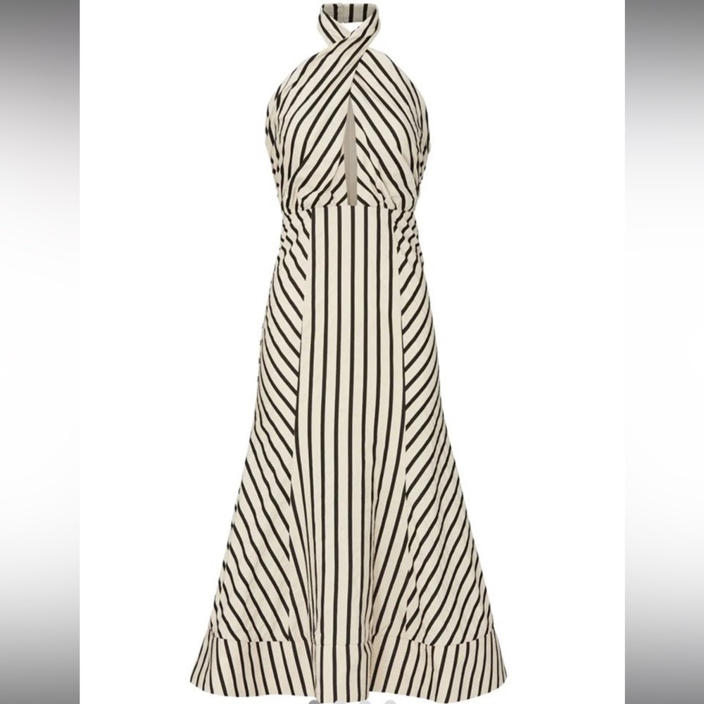 C/MEO Collective Cream and Black Striped Halter Midi Dress